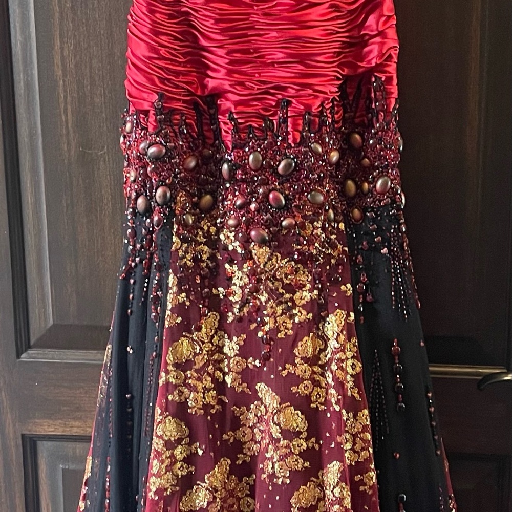 Connie Red and Gold Embellished Dress